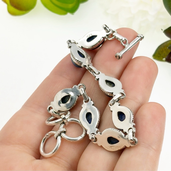 Lapis Lazuli Gemstone Bracelet Blue Southwest Boho Vintage Style New 925 - Picture 5 of 6